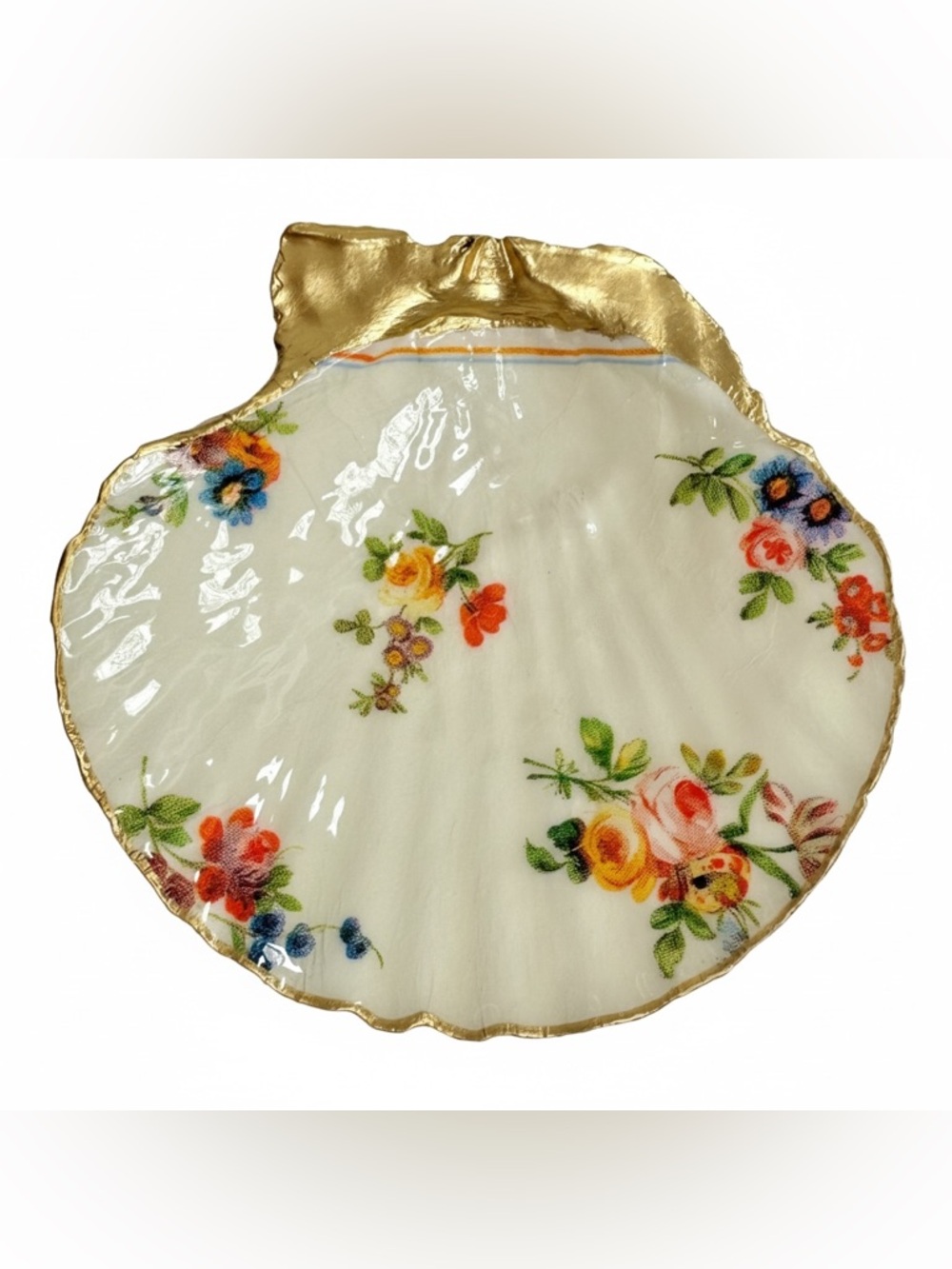 Vintage Floral Trinket Dish | Scallop Shell Jewelry Dish | Cottage Decor